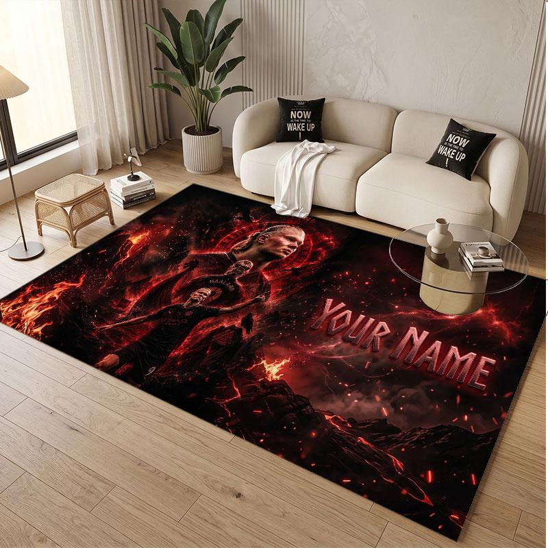 Custom Rug Erling Haaland Pattern Print Name Text Soft Non‑Slip Floor Carpet for Home Indoor Decoration