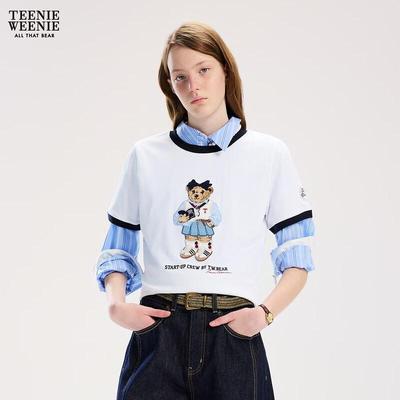 Women's Bear Cartoon Letter T-shirt