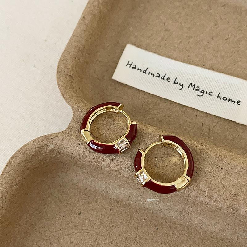 

Ankela Красный Бамбук Цирконий Серьги Пряжка Женские Ретро Ниша Легкие Роскошные Элегантные Модные Темпераментные Универсальные Серьги