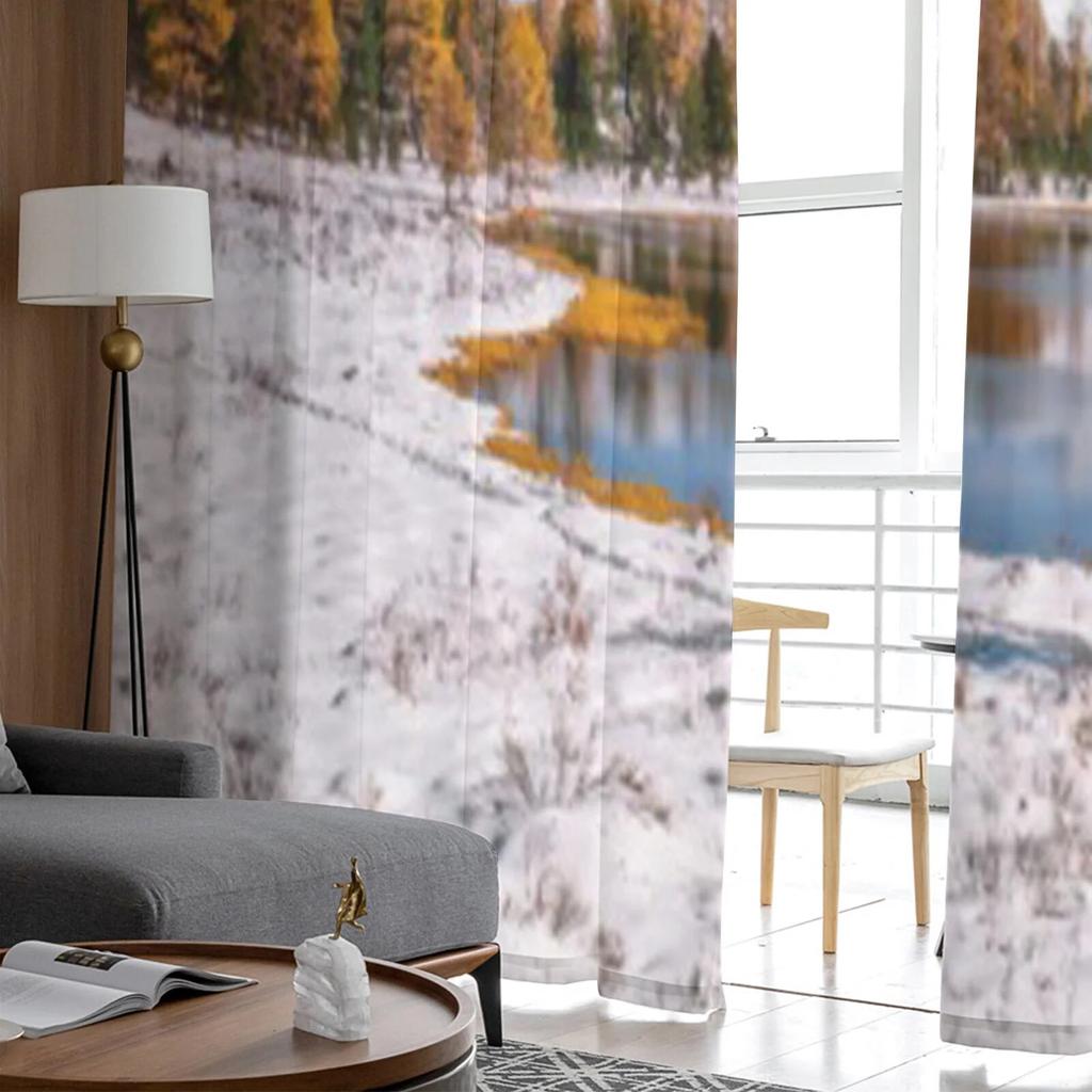 Mix Of Autumn And Winter In The Mountains Chiffon Sheer Curtains for Living Room Bedroom Window Curtain Voiles Tulle Cortinas