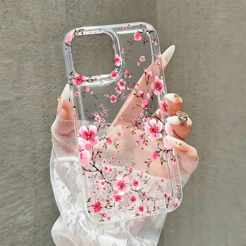 Pink Cherry Blossom Branch Art Phone Case for iPhone 17 16 15 14 13 12 11 Series Pro Max Plus Double Layer Protection