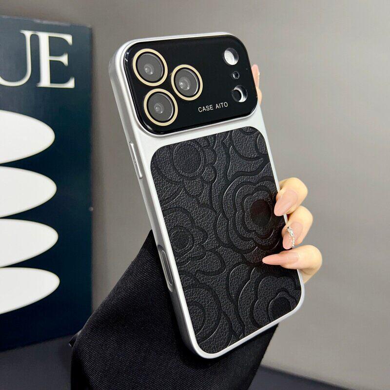 

Compatible iPhone 17 Pro Max Camellia Leather Texture Case, Full Coverage, Premium Feel, Large Window iPhone 14 Pro Max