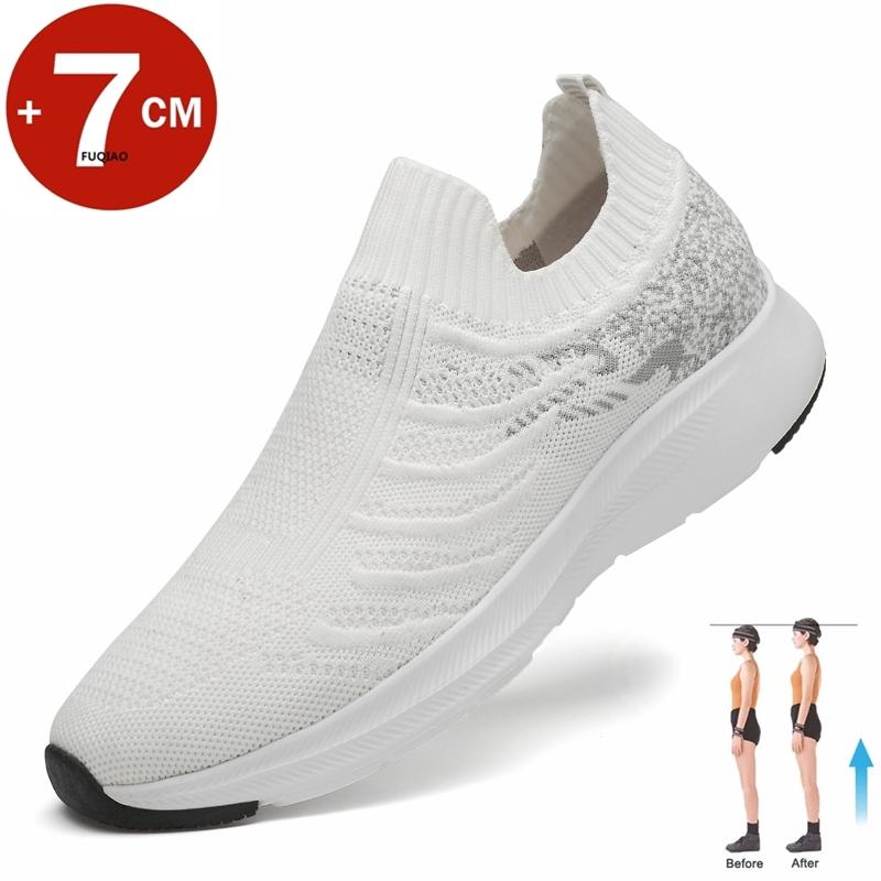 Fashion Lift Man Sneakers Summer Elevator Shoes Height Increase Shoes for Men Mesh Light Breathable 7CM Slip-on Casual Sport Shoes