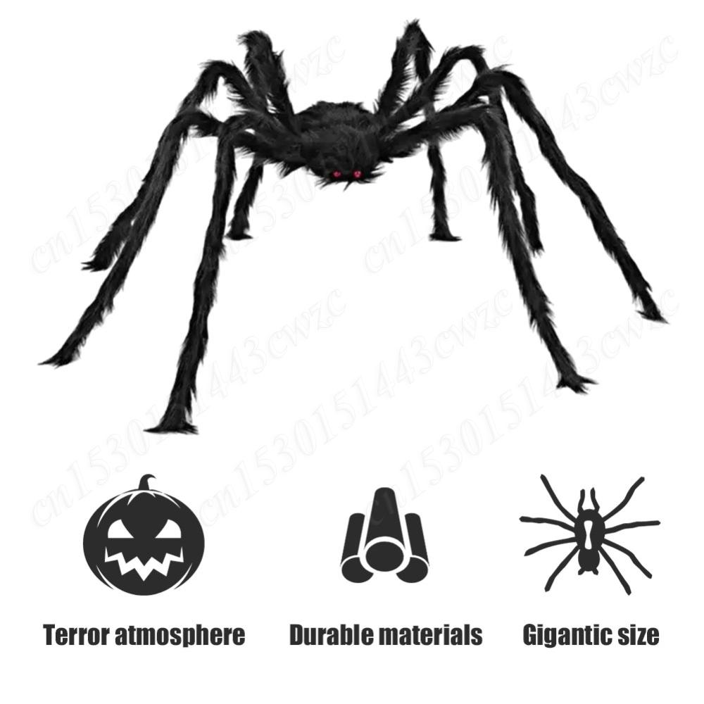 Halloween Spider Props Decoration 50'' Giant Scary Spider+200'' Triangular Giant Spider Web for Halloween Yard Lawn Party Decor