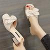 Fairy Style Bow One-line Sandals Women's Summer 2025 New Thick Heel Medium Heel 5cm High Heel Wear with a Skirt