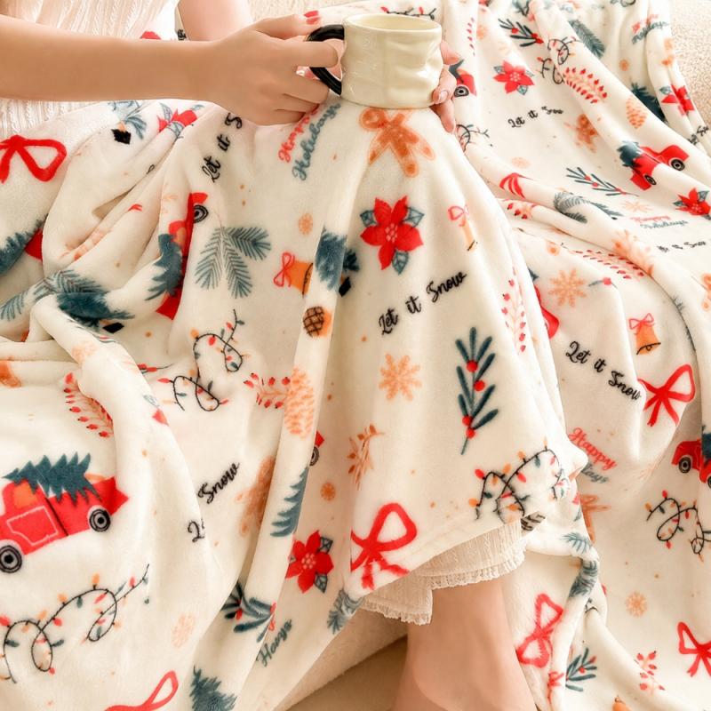 Soft Thickened Flannel Blanket for Autumn and Winter, Printed Throw for Bed Sofa Bedroom, Christmas Gift for Holiday Season