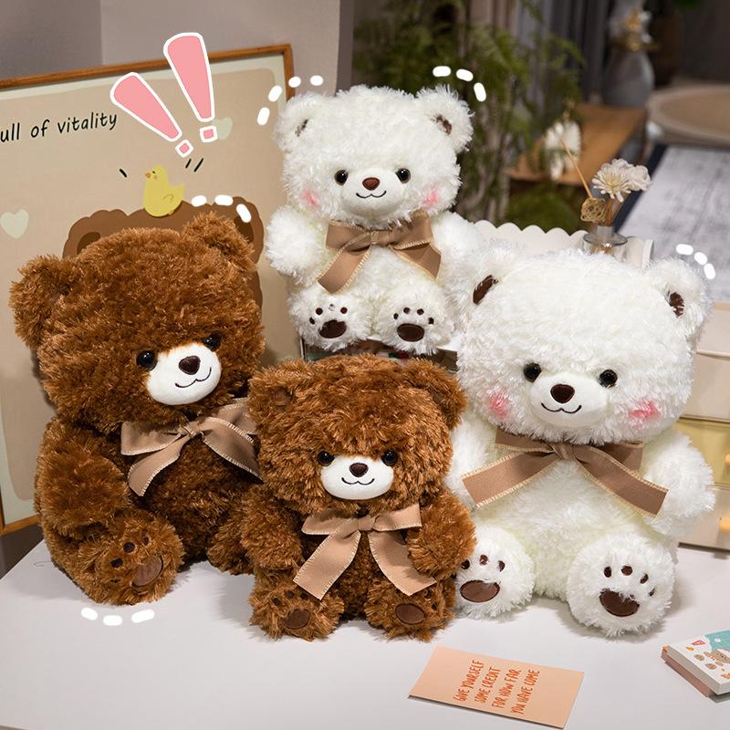 Teddy Bear Plush Toy Bear Doll Bow Tie Silly Bear Doll Sleeping Pillow Gift Girl Doll on Bed Doll