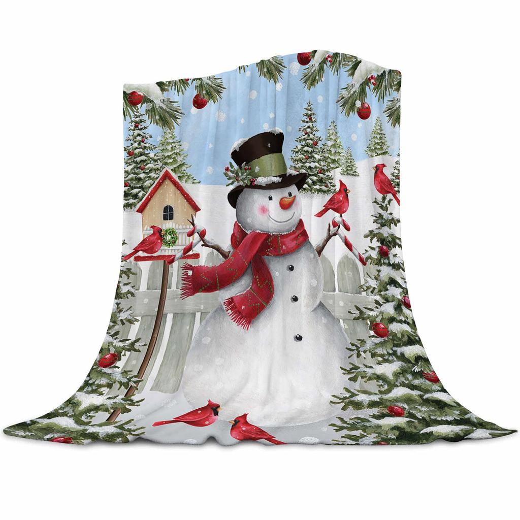 Christmas Snowman Series Digital-printed Polyester Bedroom Velvet Flannel Cover Blanket Fleece Soft Sofa Cover Blankets for Beds