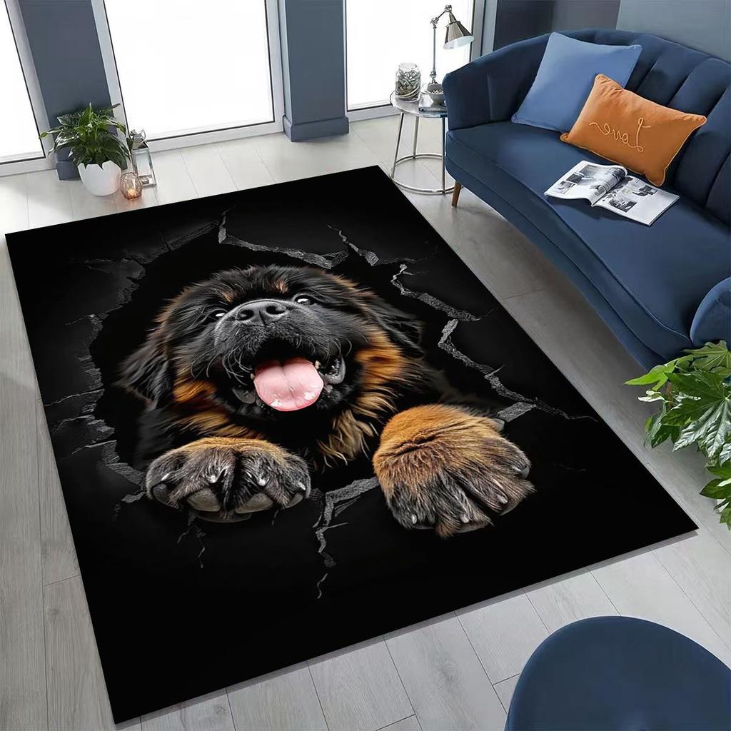 Tapete Fofo Cão Filhote Quebrando a Parede Ilusão 3D para Quarto Sala de Estar Sofá Casa Capacho Decoração, Tapete Grande Antiderrapante para Brincar de Crianças
