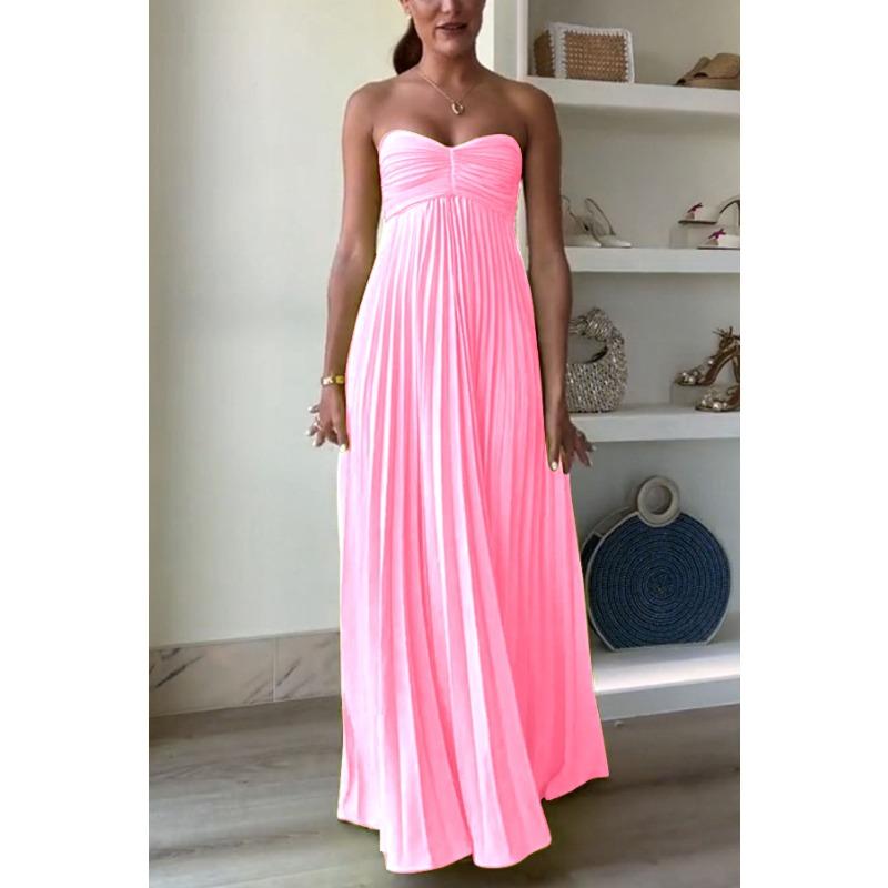 Women's Solid Color Tube Top Pleated Dress Sleeveless Fashion New Women