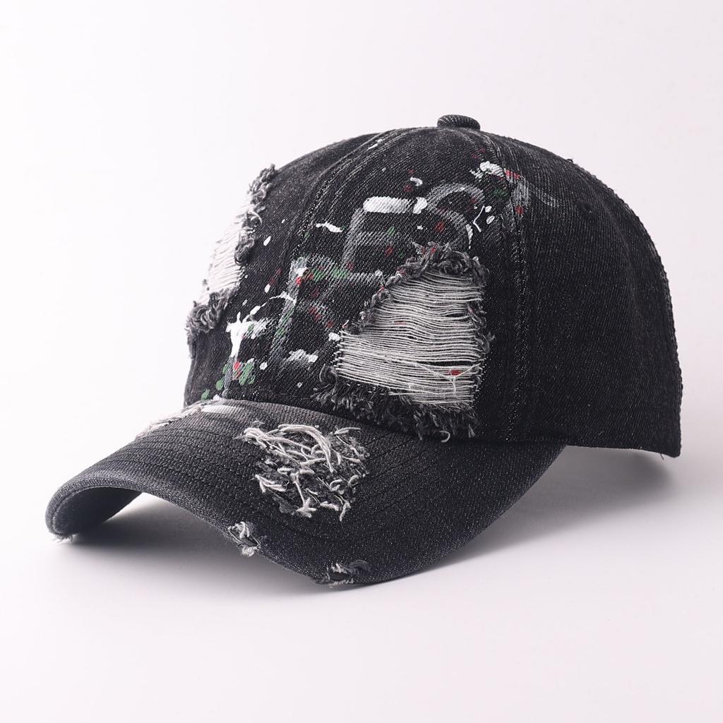 American retro old ripped baseball cap men and women graffiti street hip hop cap wide brim show face small hat