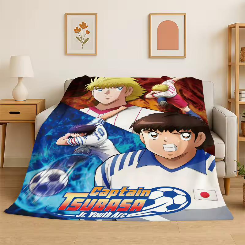 Retro Captain Tsubasa Fußball Cartoon Flanell Decke Weiche Warme Überwurfdecke für Schlafzimmer Wohnzimmer Bett Reise Picknick Geschenk