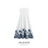 Jnleaog Autumn New Women's Clothing Fashion Style Stylish Printed Lace Up Open Back Vacation Style Suspender Dress