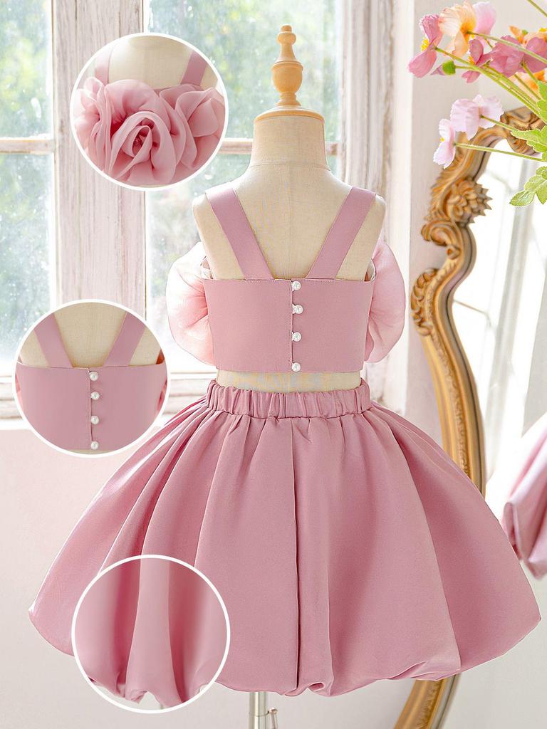 2025 Mädchen 3D Blumen Zweiteiliges Kleid mit voluminösem Rock – Festival & Abend Prinzessinnenkleid