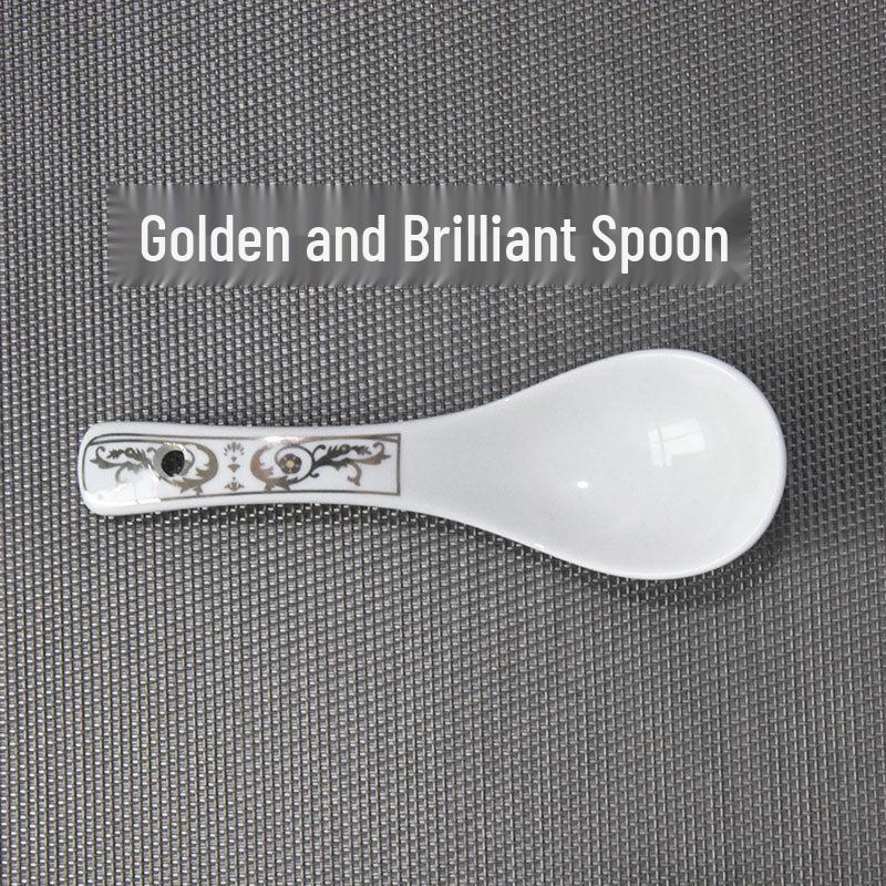 Gold-Rimmed Ceramic Soup Teaspoon - Versatile for Stirring, Eating, and Serving