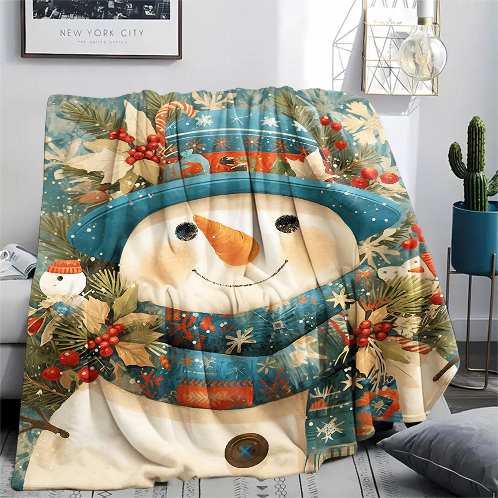 Snowman Print Flannel Blanket, High Quality Comfortable for All Seasons, Home Decor, Warmth and Comfort, Perfect for Christmas Gifts