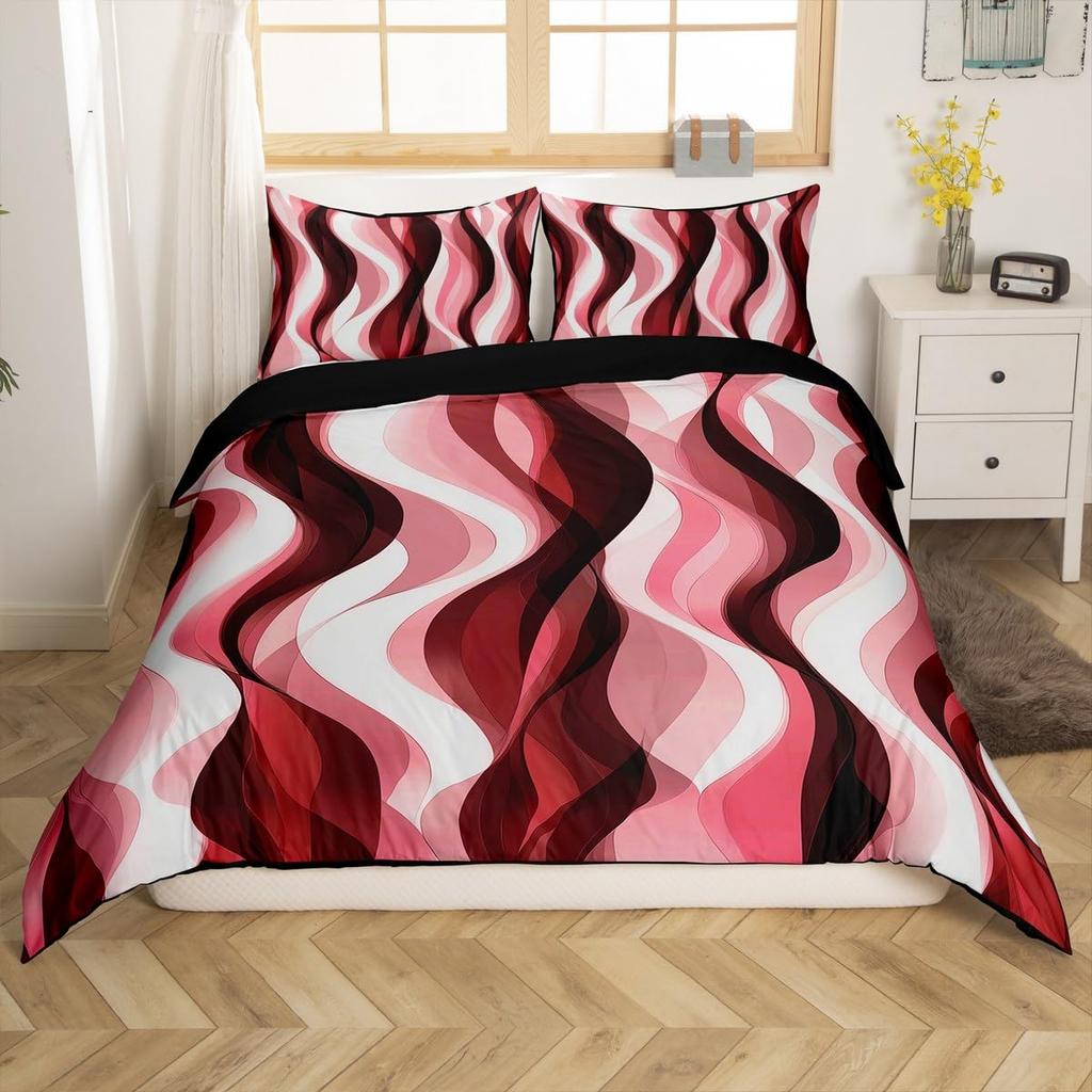 Boho Abstract Striped Duvet Cover Full Queen Size Minimalist Modern Geometric Bedding Set Mid Century Aesthetics Comforter Cover