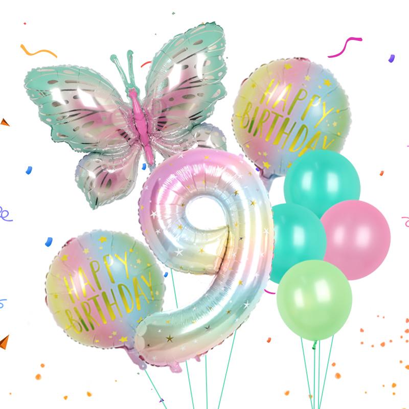 8pcs Butterfly Balloon Set 40inch Gradient Colorful Number 1-9 Foil Balloon Fairy Birthday Party Decoration Baby Shower Supplies