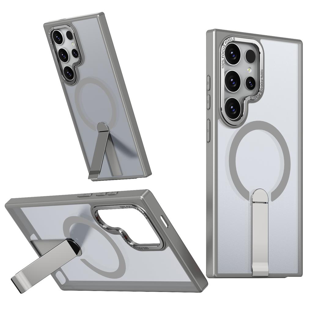 For Samsung S25 Ultra Phone Case, Transparent Vertical Magnetic Bracket, All Inclusive Anti Drop M06/M16 Protective Case