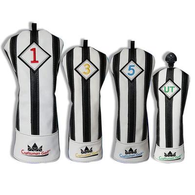 CRAFTSMAN Golf Holzschlägerhauben Schlägerkopfhauben 4er-Set Für Fairway und Utilities Nummer Einfach An- und Auszuziehen Vertikale Streifen Schwarz und Weiß