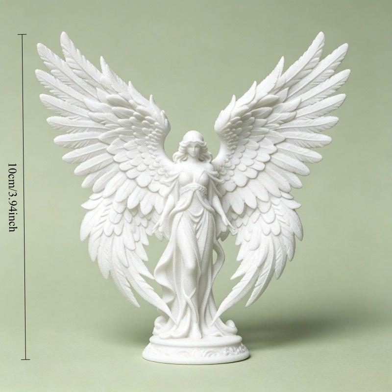 Matte White 3D Printing Angel Statue with Realistic Feather Wings Lovely Decor for Home Shelf Tabletop Display