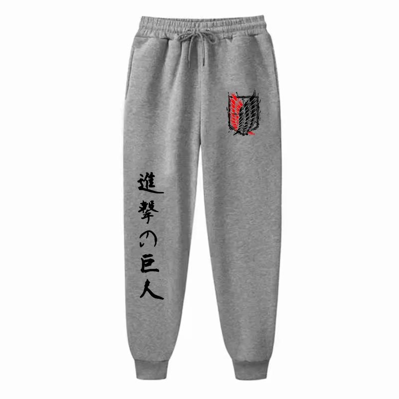 

2025 Повседневные аниме штаны с принтом «Атака титанов» Мужские повседневные брюки Харадзюку Длинные брюки для улицы, спорта, фитнеса, бега, флисовые спортивные штаны на шнурке L серый