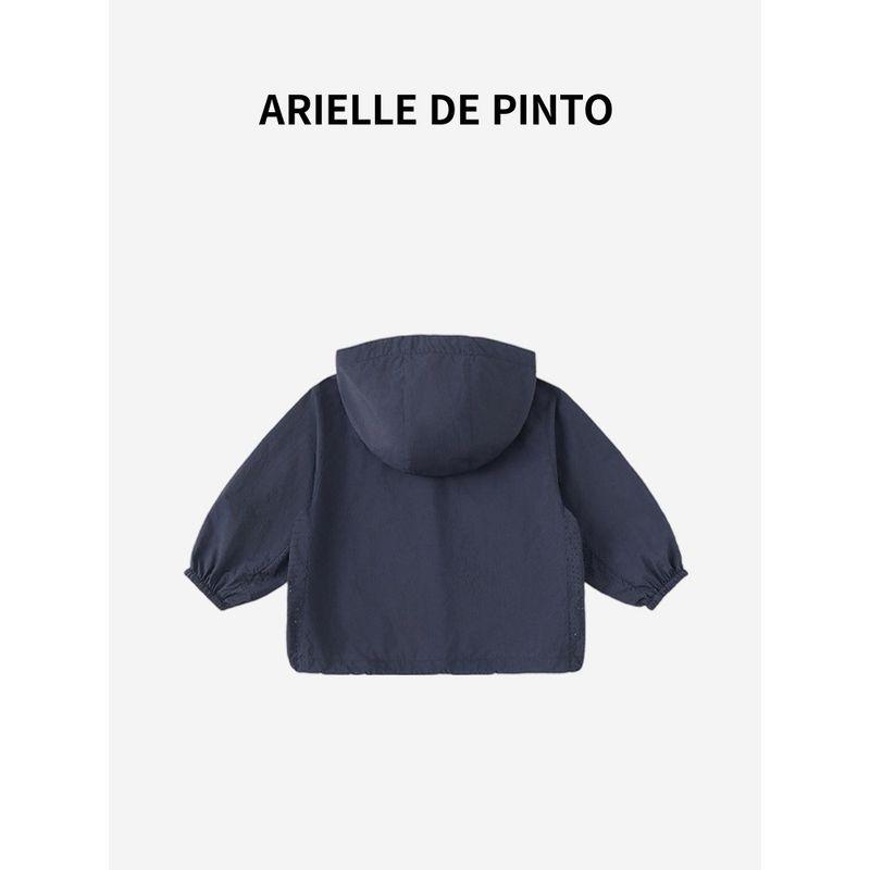 French Arielle De Pinto Boys' Spring and Autumn Jacket with Hood, Letter Print, Casual Cardigan, Sun Protection Clothing
