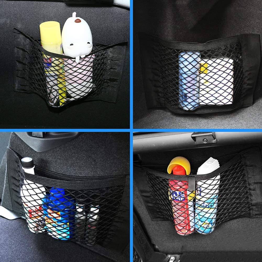 Car Storage Pocket Set 40cm x Mesh Net Pocket with Velcro Stretchable Fits Seat Backs and (2 pieces) 25cm, Closure, Net, Trunk.