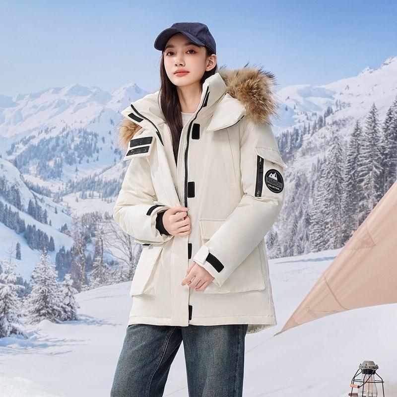 Winter Thickened Warm Workwear Down Cotton Coat with Fur Collar Loose Korean Style Jacket