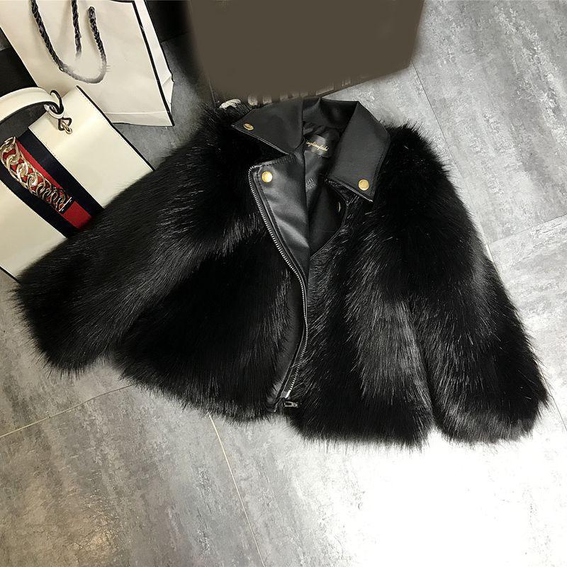 

Осенне-зимнее детское пальто из искусственного лисьего меха с лацканами, повседневное 120cm