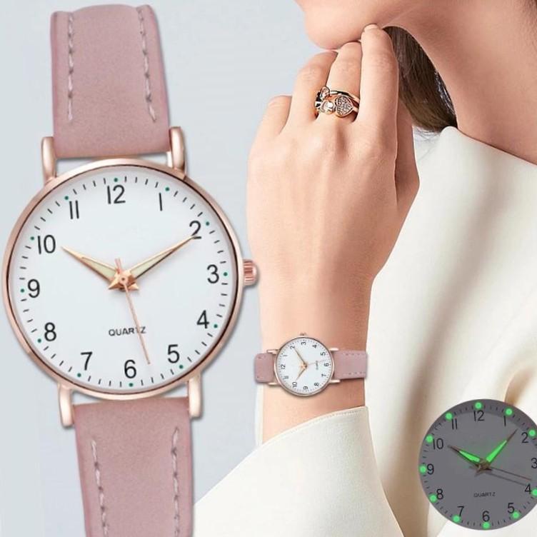 Fashionable luxurious women's analogue‑quartz wristwatch with leather strap, luminous ladies' watch