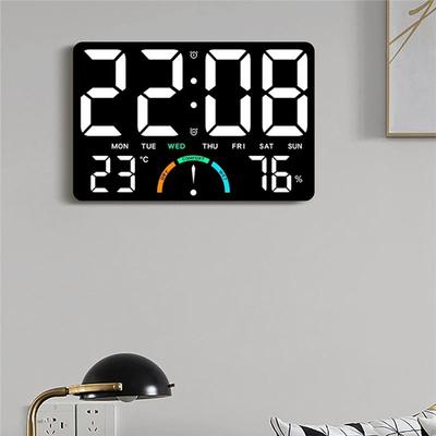 Digital Wall Clock Featuring Large LED Display, Date, Temperature& Humidity Monitor For Bedroom, Classroom Modern