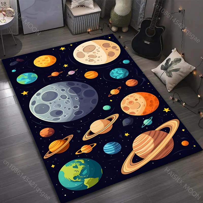 Universe Planet Earth Sun Printed Cartoon Carpet for Bedroom Living Room Bedside Sofa Floor Mat Modern Home Decor Area Rug