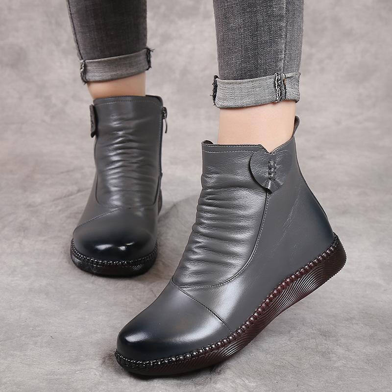 Fashion GKTINOO Autumn Winter Woman Genuine Leather Ankle Boots Female Casual Shoes Women Waterproof Warm Snow Boots Ladies Shoes