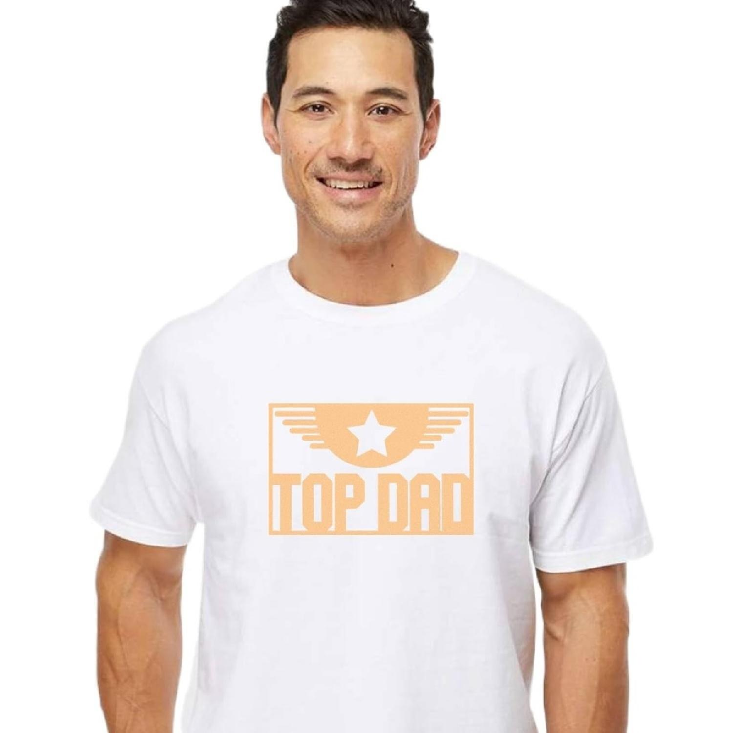Top Dad Fathers Day T-Shirt, Custom Handmade Fathers Day Shirt, Gift for Dad (S, White & Gold) S
