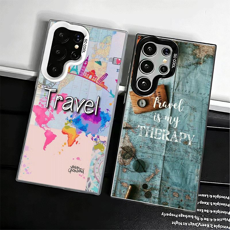Travel Map Artistic Pattern Shockproof Phone Case for Samsung Galaxy S26 Edge S25 Ultra S24 FE S23 Plus S21 Cover Anti Fall Fund