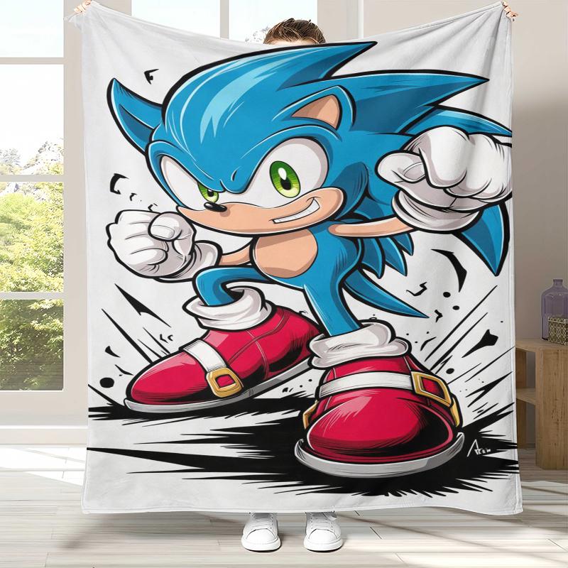 Retro S-Sonic Cartoon Game Flannel Blanket,Ultra Soft Warm Plush Throw for Home Bedroom Bed Sofa Cover Camping Picnic gift