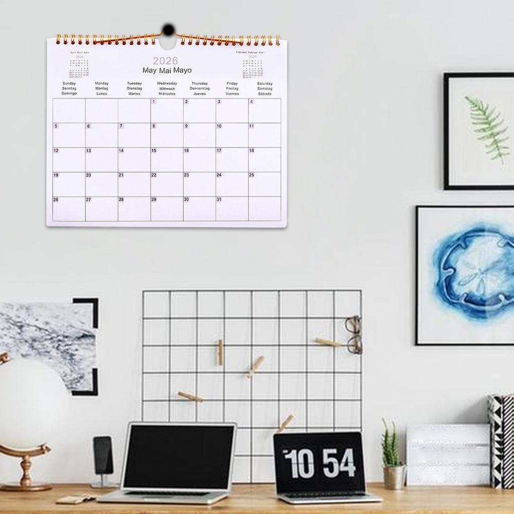 2026 Wall Calendar 12-Month Multilingual Coil Planner Modern Decorative Planner for Home, Office, School & Dorm Room Decor