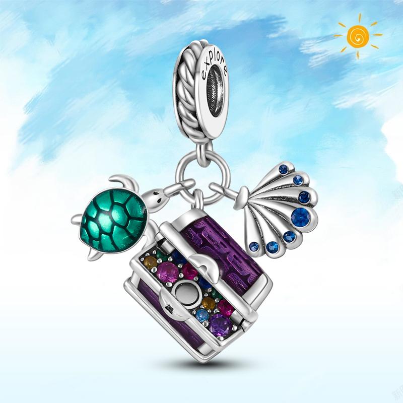 copper Authentic Charm Bead Charms Blue Sea Butterfly Whale CZ Charm Bead Charms Bead Charms Compatible With Authentic Accessories Bracelets Do It You