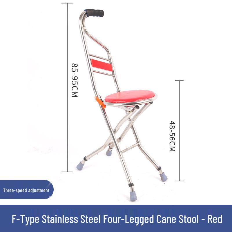 Adjustable Non-slip Folding Walker Stool for Elderly - Stainless Steel