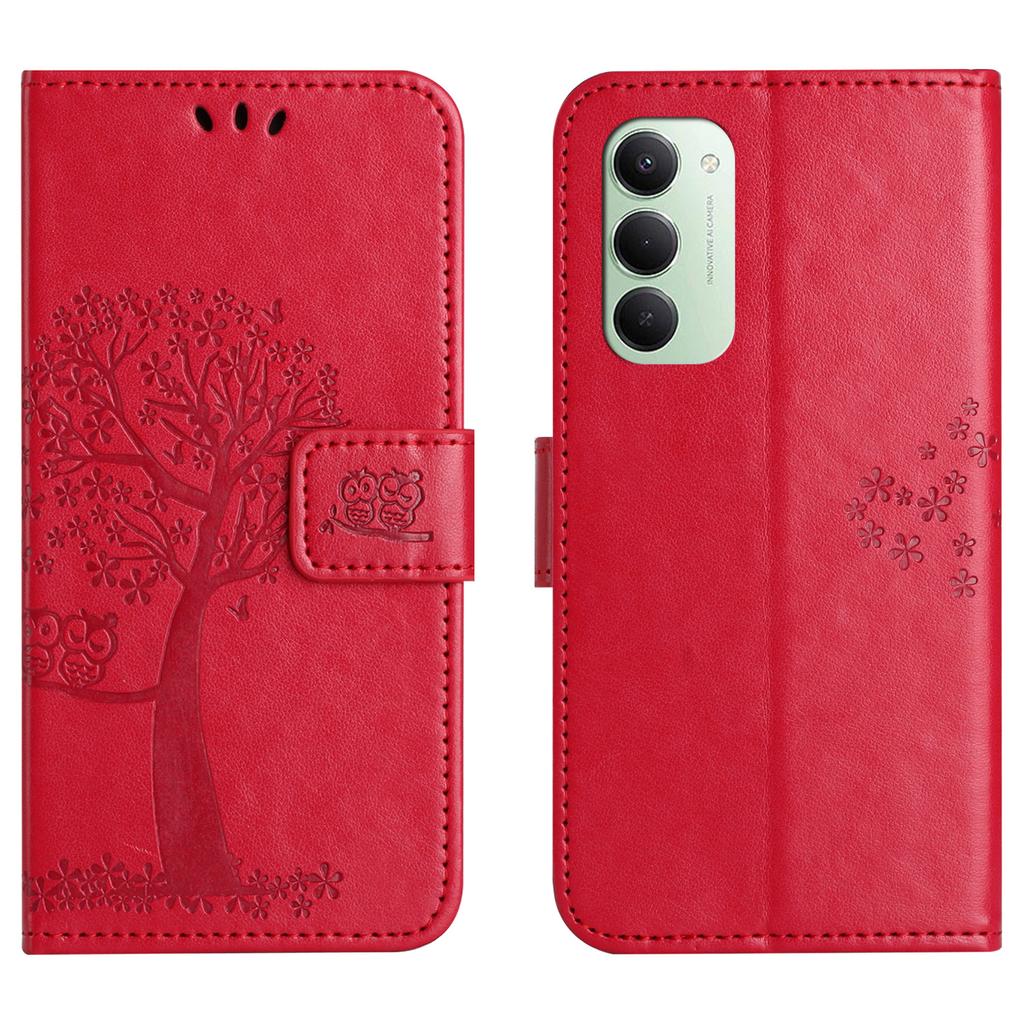 For Xiaomi Redmi 15 5G (Global) (169mm)/Poco M7 4G (169mm) Case PU Leather Owl Tree Imprinted Wallet Phone Cover with Strap