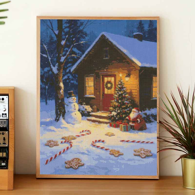 DIY 5D Diamond Painting Kit Snowy Christmas Cabin Full Drill Rhinestone Art Canvas Relaxing Creative Craft for Home Wall Decor Gift