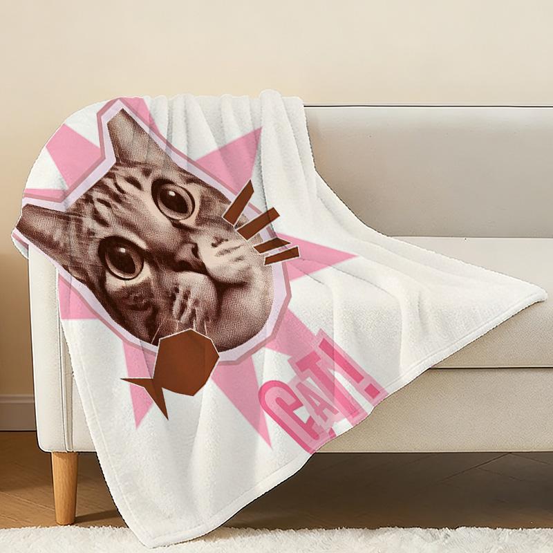 Cat Theme Flannel Blanket Lightweight, Soft & Warm Plush Throw, Ideal for Home, Window Seat Decor, Christmas & Halloween