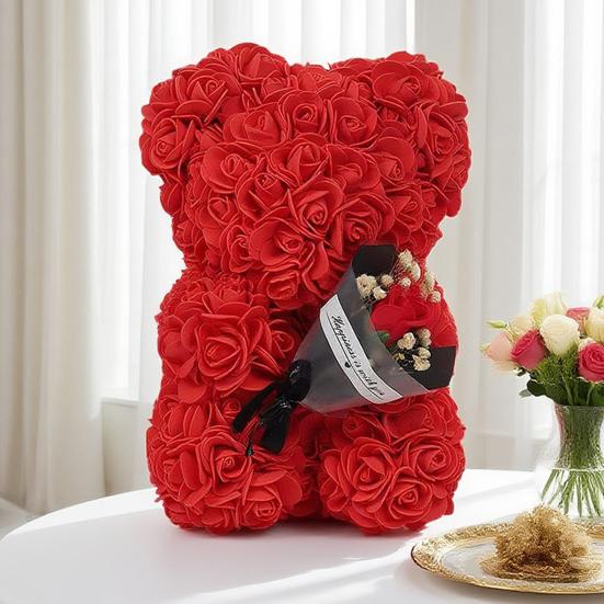 Cute Bear Artificial Rose Flower with Gift Box Valentine's Day Gifts for Mom Wife Grandma Girlfriend Sister In Mother's Day Birthday Anniversary