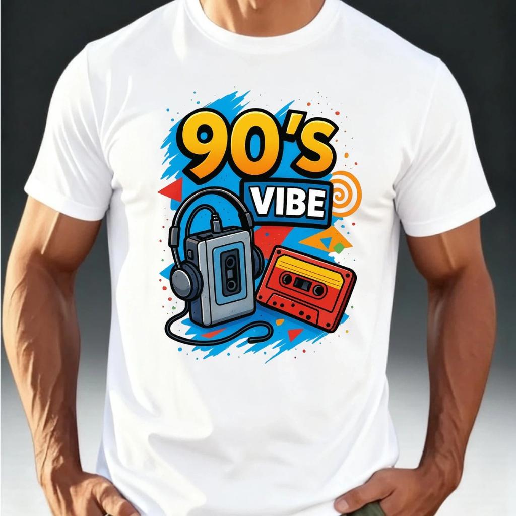 Unisexs 90s Vibe Retro Summer Fashion Tshirt Vintage Cassette Tape WalkUnisex Print Tee 90s Nostalgia Casual Cotton Tops