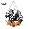Fall Front Porch Signs Halloween Wooden Wreath Door Hanger Sign, Pumpkin Ghost Black Cat Witch Weatherproof Wall Decorations Bat Patterns, Hanging