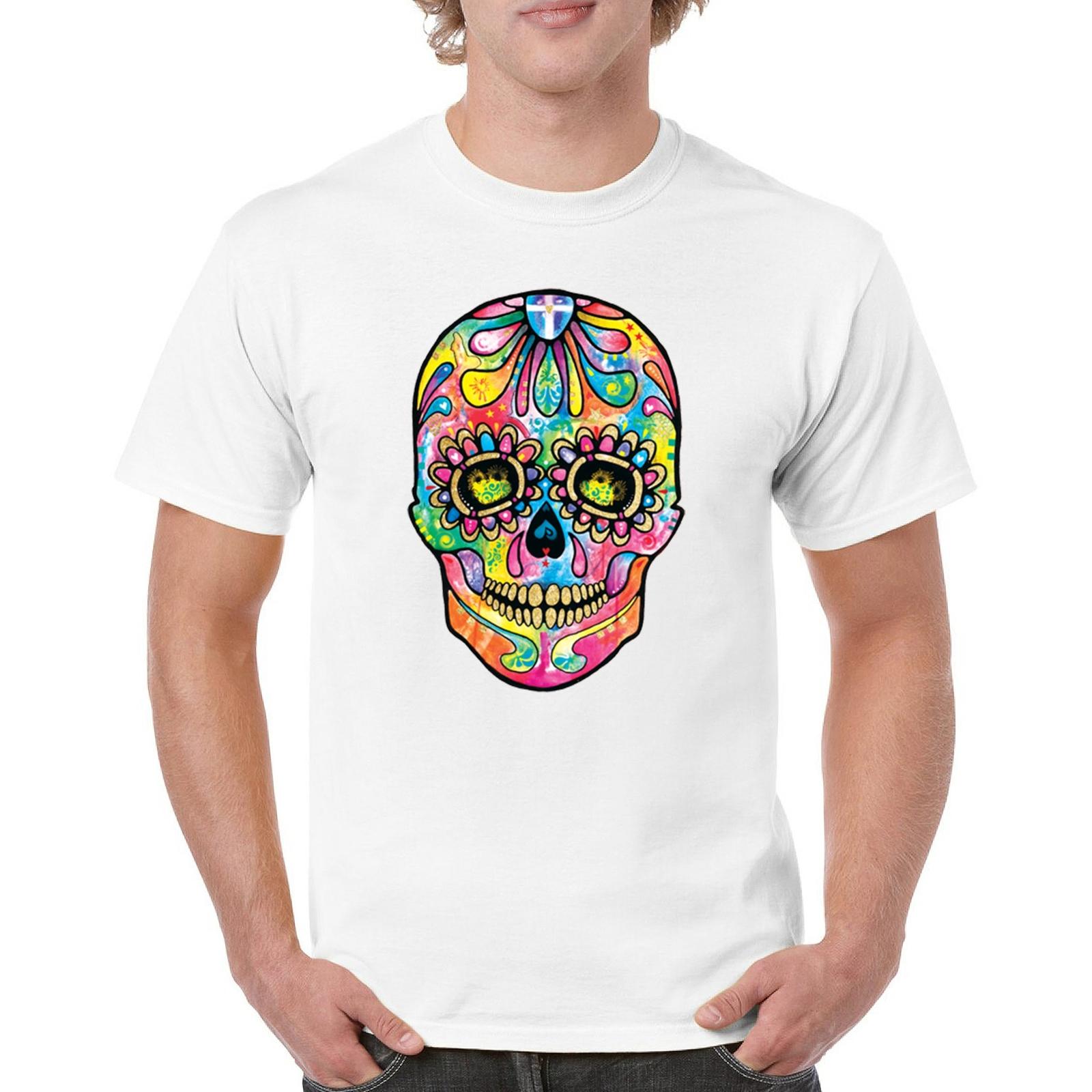 Dean Russo Sugar Skull T-shirt Day of the Dead Neon Calavera Men s Tee S разноцветный