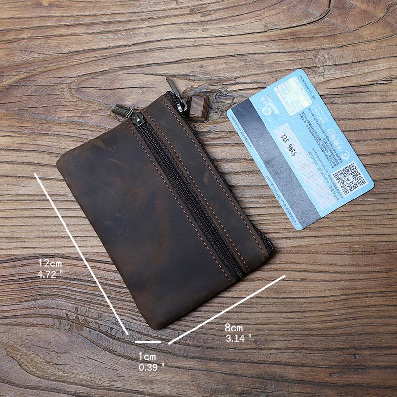 NZPJ Men's Real Leather Card Bag Vintage First Layer Cowhide Lady's Change Purse Zipper Wallet Key Bag Driver's License Bag