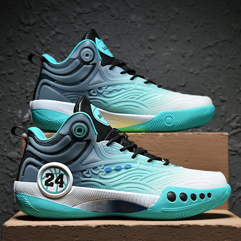 High-Top New Rotary Buckle Sports Shoes Adult Men'S And Women'S Basketball Shoes Luminous Version Non-Slip Shock Absorption Actual Basketball Shoes