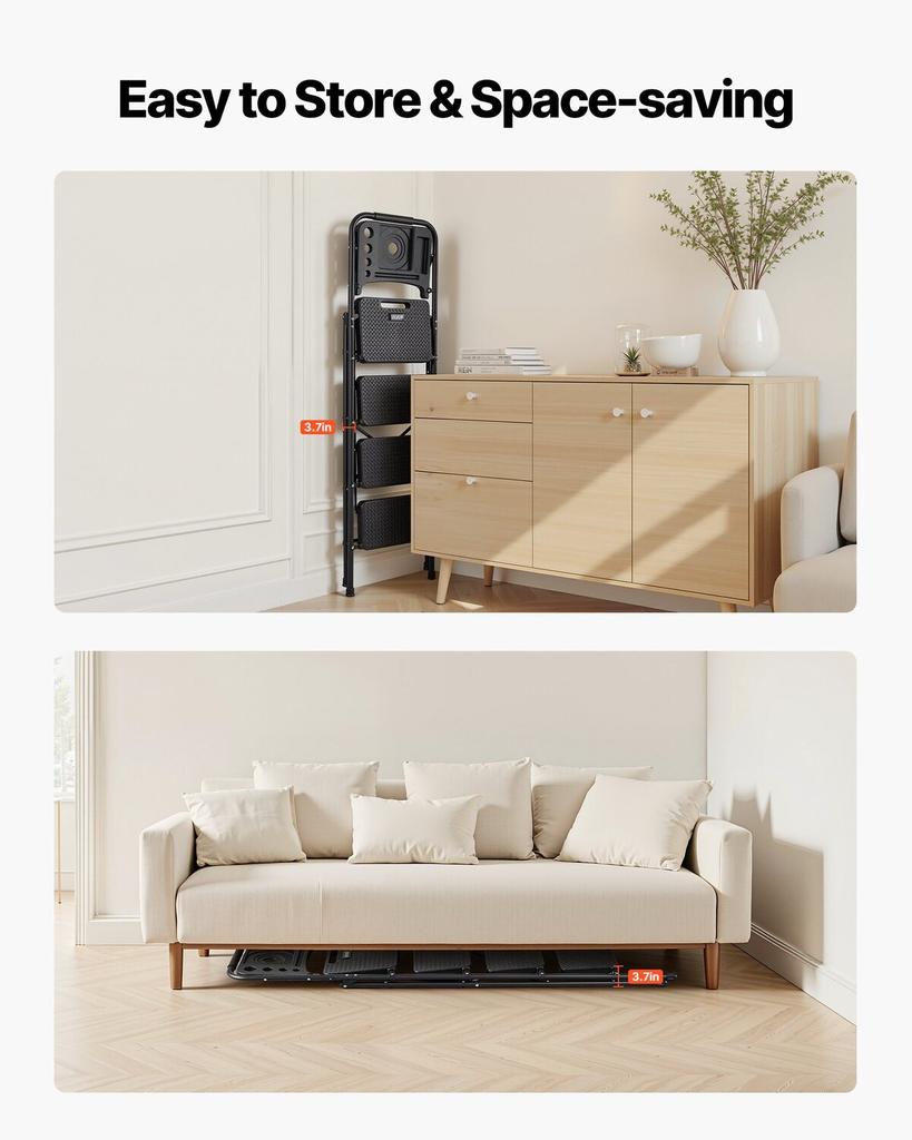 Échelle à 4 marches, Marchepied pliant avec large pédale antidérapante, Plateau à outils, Poignée de confort, Capacité de 272 kg, Échelle portable en acier, Multi-usage pour